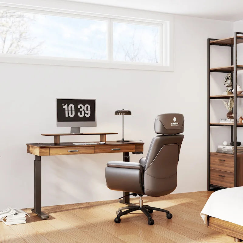 55 Slate Stone Standing Desk Executive Writing Desk with 2 Drawers & Monitor Stand
