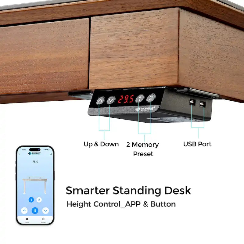 55 Slate Stone Standing Desk Executive Writing Desk with 2 Drawers & Monitor Stand