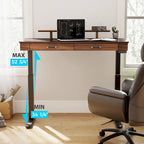 Bureau assis-debout 55 Slate Stone, bureau de direction avec 2 tiroirs et support pour écran