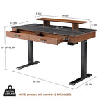 Bureau assis-debout 55 Slate Stone, bureau de direction avec 2 tiroirs et support pour écran