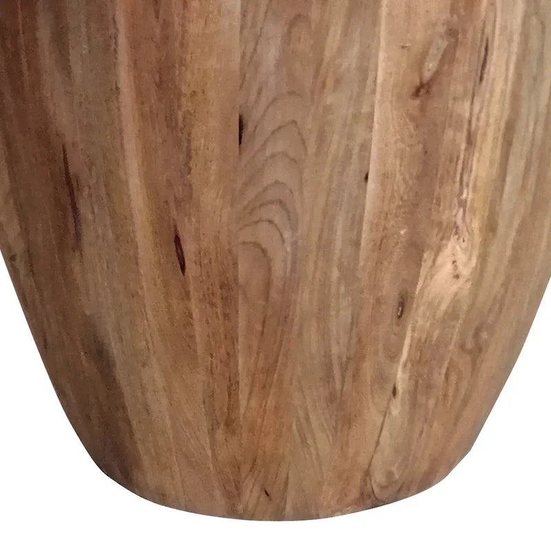 Handcarved Cylindrical Shape Round Mango Wood Distressed Wooden Side End Table, Brown