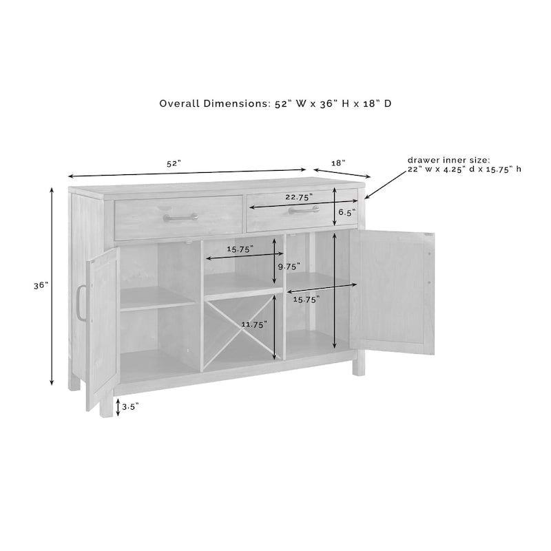Natural Finish Buffet - 52 W x 18 D x 36 H