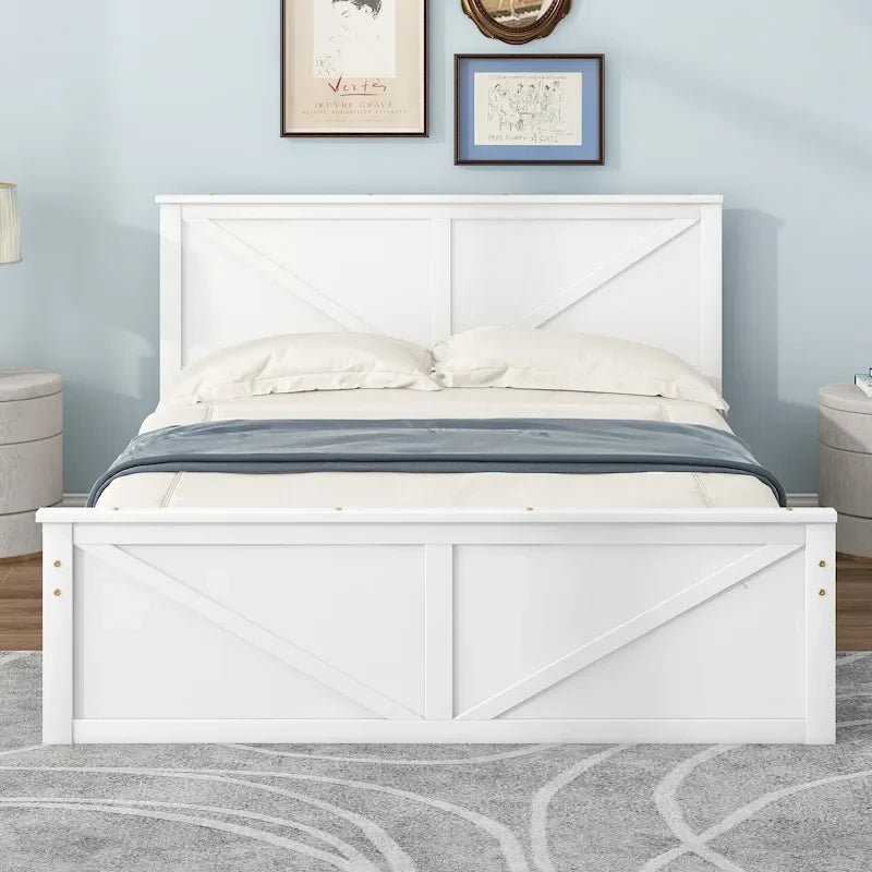 Wooden Platform Bed with Four Storage Drawers and Support Legs