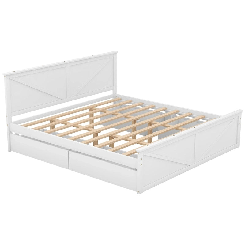 Wooden Platform Bed with Four Storage Drawers and Support Legs