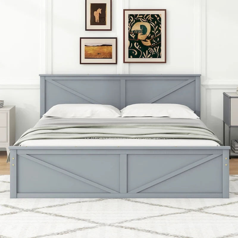 Wooden Platform Bed with Four Storage Drawers and Support Legs
