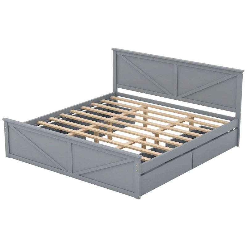 Wooden Platform Bed with Four Storage Drawers and Support Legs