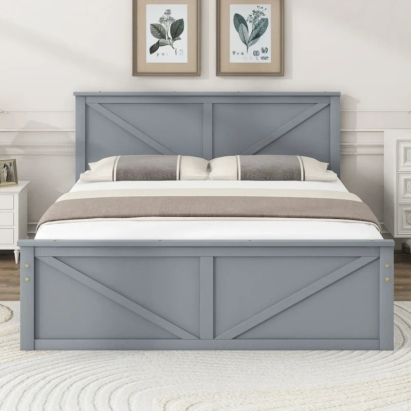 Wooden Platform Bed with Four Storage Drawers and Support Legs