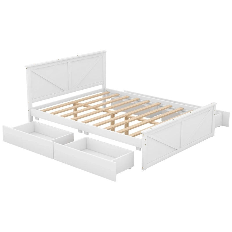 Wooden Platform Bed with Four Storage Drawers and Support Legs