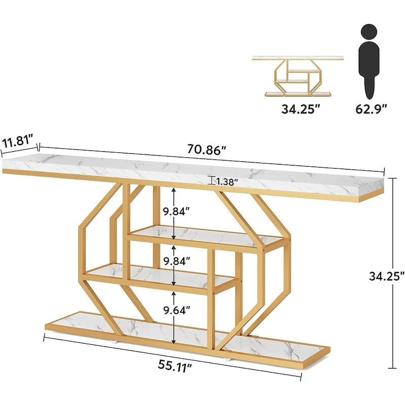 70.9 inch Extra Long Console Table, Modern Behind Couch Sofa Table, Faux Marble Entryway Table for Living Room, Hallway