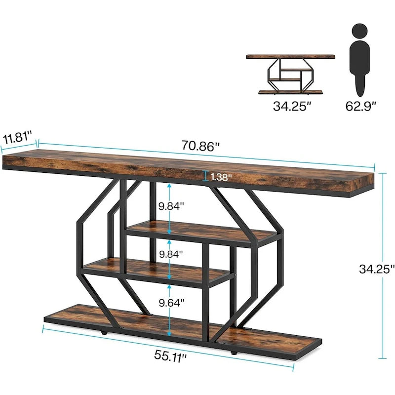 70.9 inch Extra Long Console Table, Modern Behind Couch Sofa Table, Faux Marble Entryway Table for Living Room, Hallway