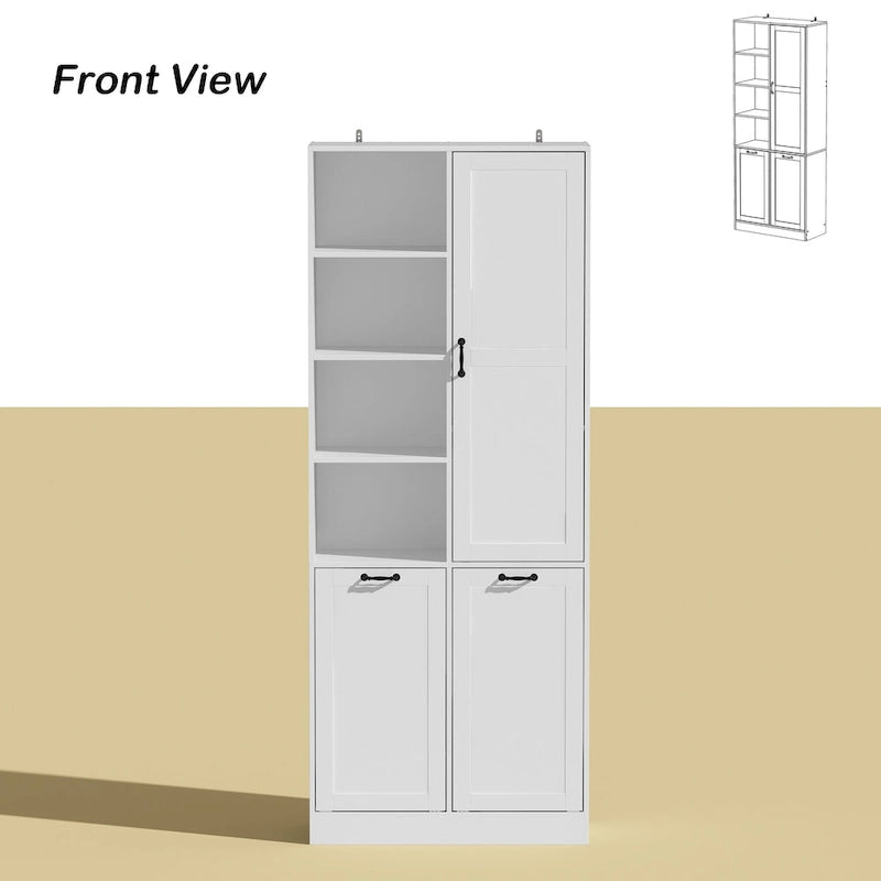 Sleek White Laundry Bathroom Cabinet with Unique Rotating Drawers