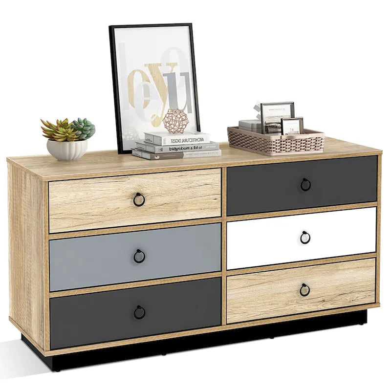 6 Drawer Double Dresser Accent Storage Tower for Bedroom