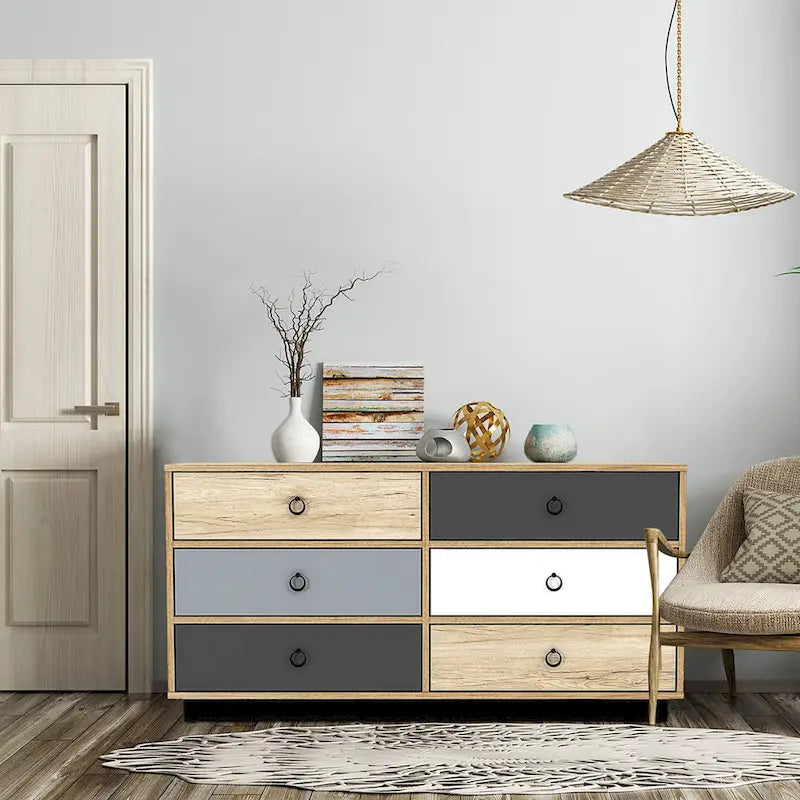 6 Drawer Double Dresser Accent Storage Tower for Bedroom