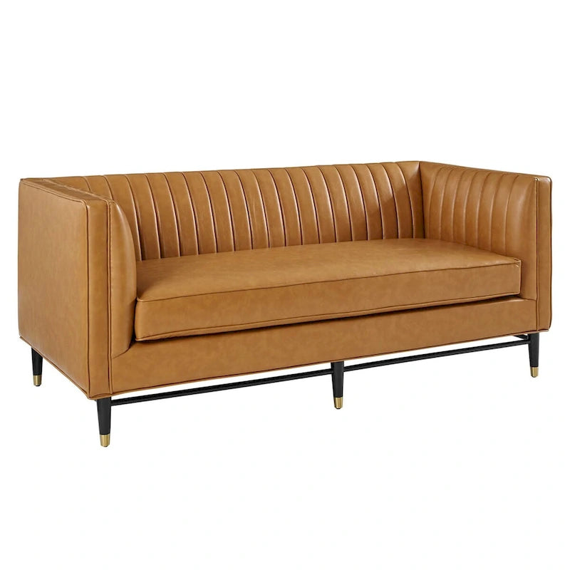 Channel Tufted Vegan Leather Loveseat