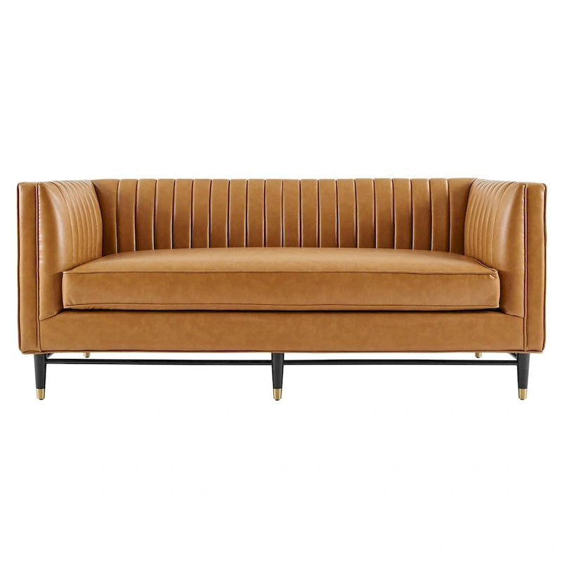 Channel Tufted Vegan Leather Loveseat