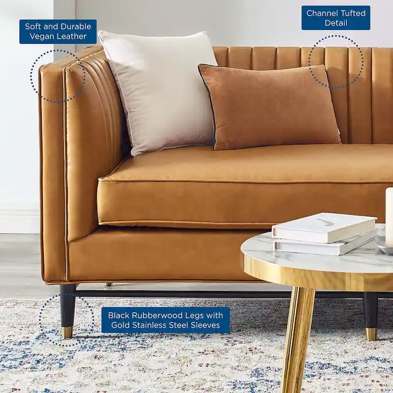Channel Tufted Vegan Leather Loveseat