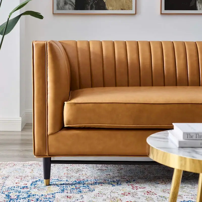 Channel Tufted Vegan Leather Loveseat