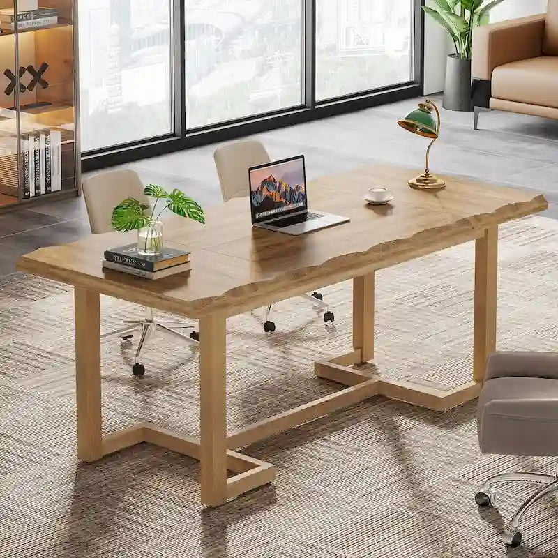 62.2-inch Wood Rectangular Computer Desk with Solid Wood Legs