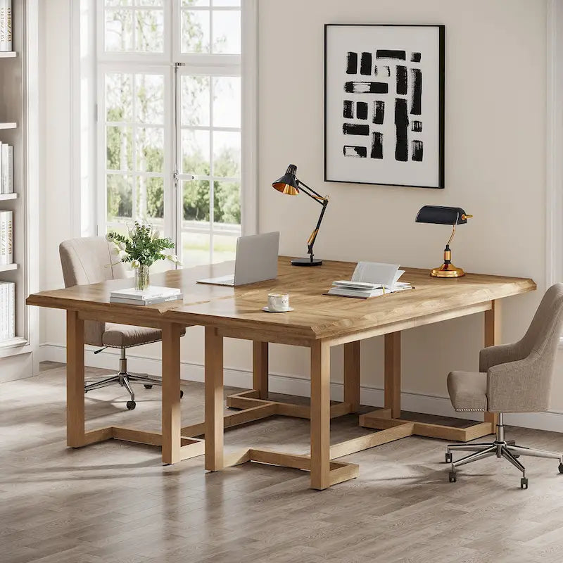 62.2-inch Wood Rectangular Computer Desk with Solid Wood Legs
