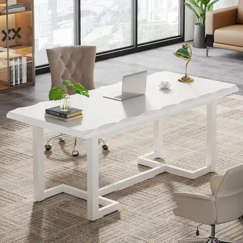 62.2-inch Wood Rectangular Computer Desk with Solid Wood Legs