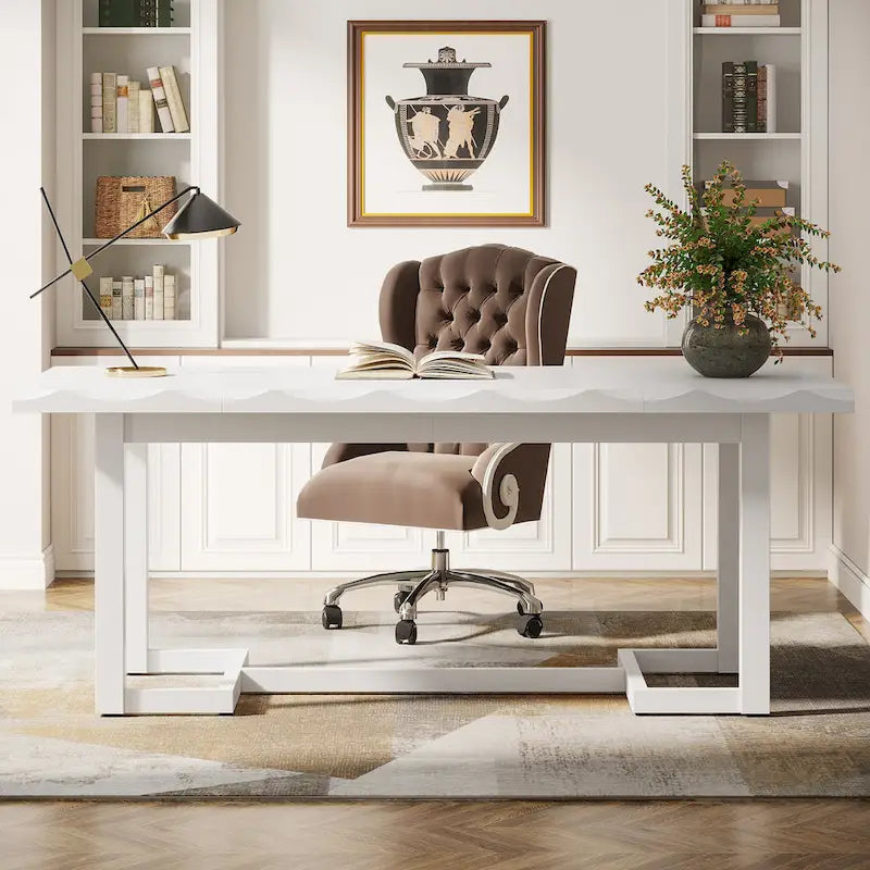62.2-inch Wood Rectangular Computer Desk with Solid Wood Legs