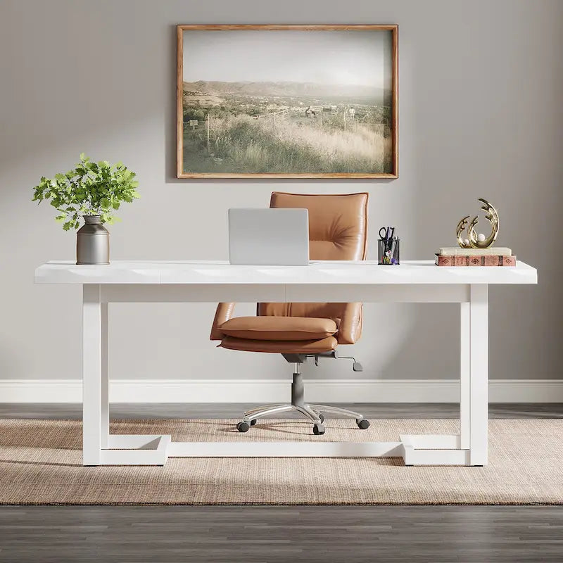 62.2-inch Wood Rectangular Computer Desk with Solid Wood Legs