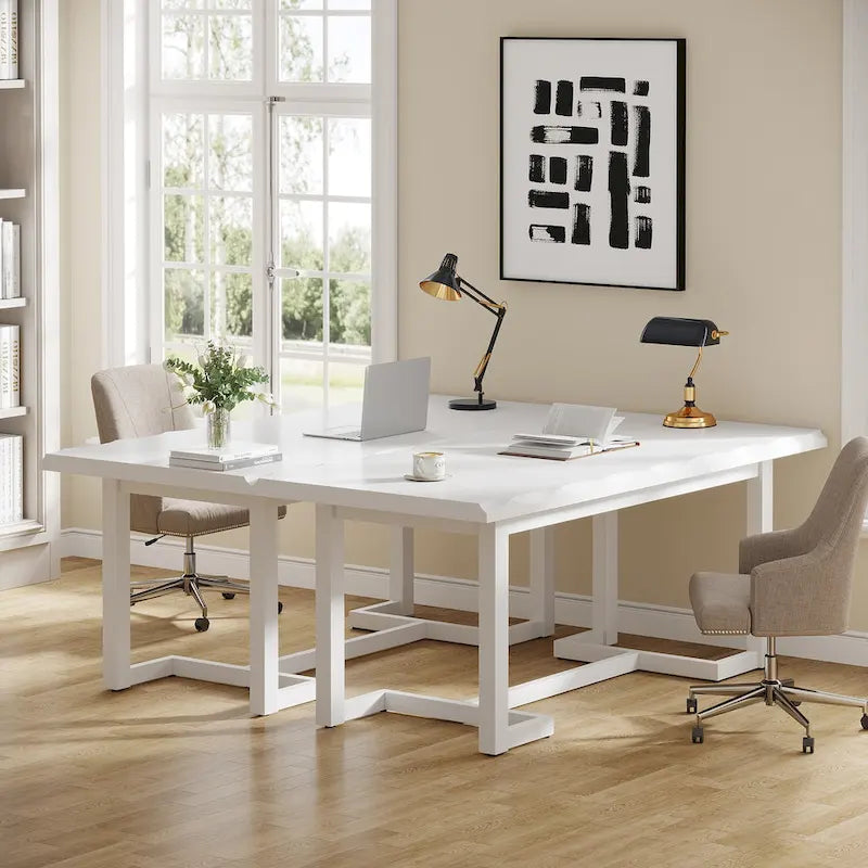 62.2-inch Wood Rectangular Computer Desk with Solid Wood Legs