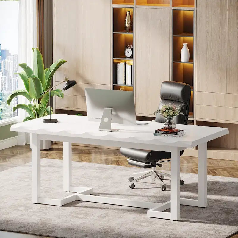 62.2-inch Wood Rectangular Computer Desk with Solid Wood Legs