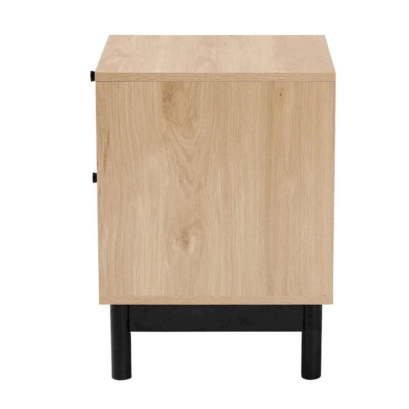 Mid-Century Modern Light Brown and Black 2-Drawer End Table