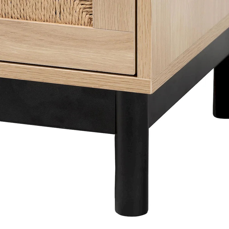 Mid-Century Modern Light Brown and Black 2-Drawer End Table