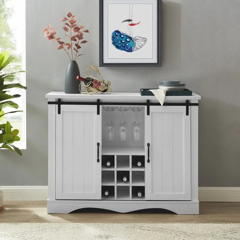 Rustic 47-inch Bar Cabinet with Sliding Barn Door