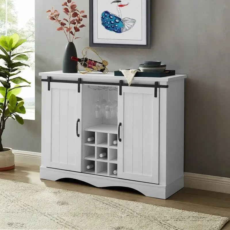 Rustic 47-inch Bar Cabinet with Sliding Barn Door