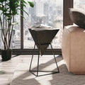 Modern Geometric End Table with Wooden Top and Metal Base, Unique Pyramid Side Table Plant Stand for Office, Triangle
