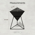 Tavolino moderno geometrico con piano in legno e base in metallo, esclusivo tavolino laterale a forma di piramide e portapiante per ufficio, triangolare